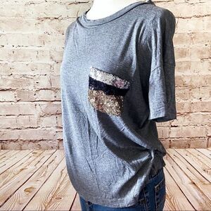 Zara sequin pocket slub t shirt
